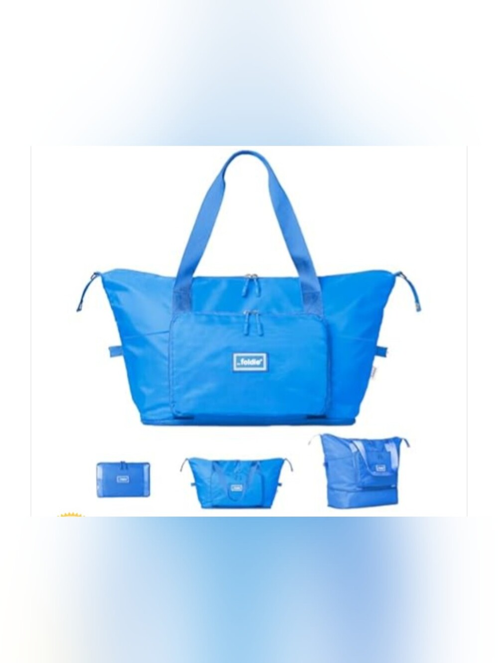 The Foldie Azure Blue Tote Bag Lightweight Foldable Travel Bag Personal Item